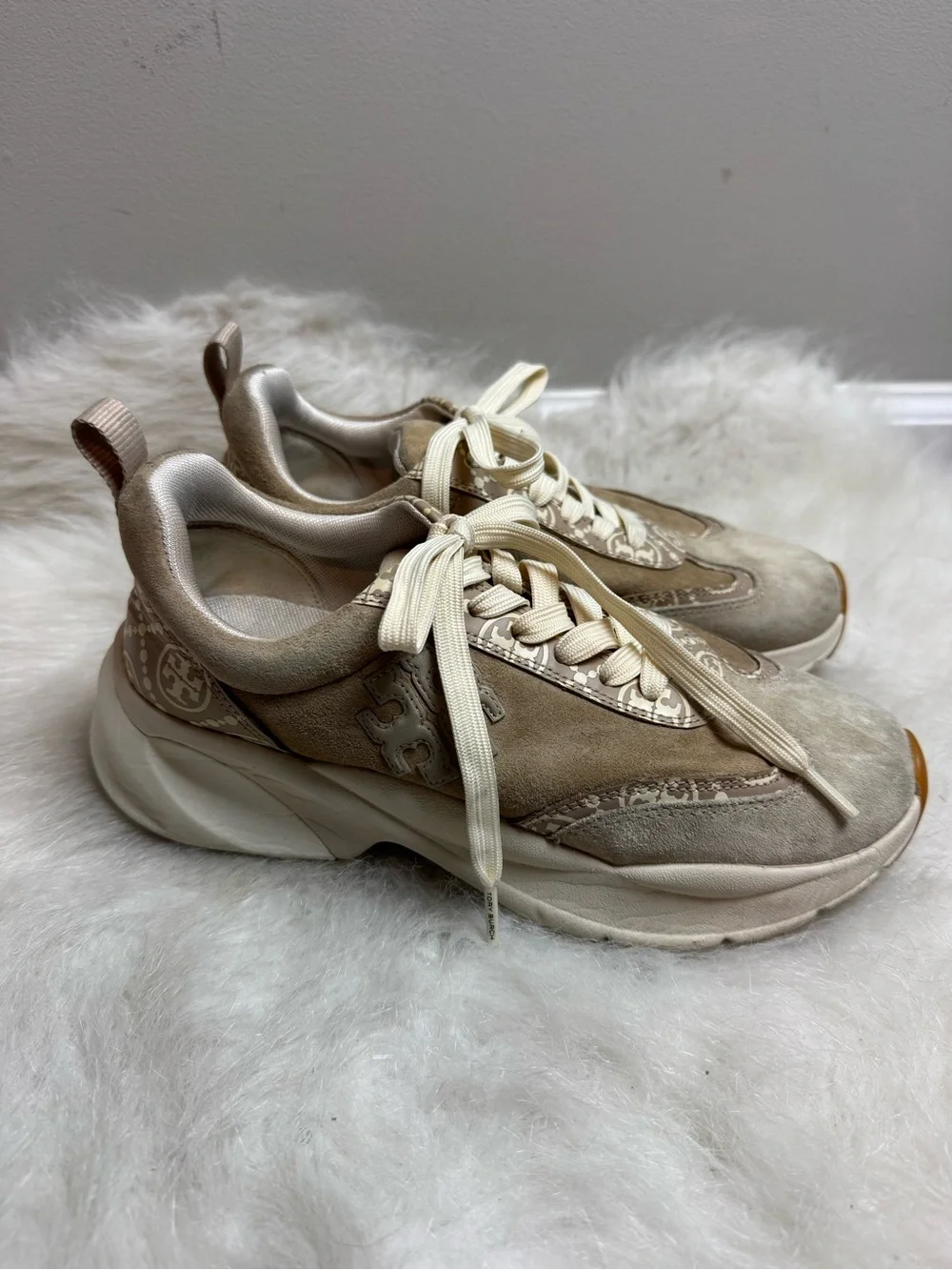 Tory Burch Suede Monogram Good Luck Trainer Chunky Sneaker